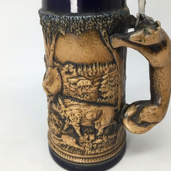 Antique German Beer Stein~Lidded~Animal Relief~ - Picture 2 of 8